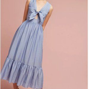 Shoshanna Kayla blue tie-front midi dress Anthropologie
